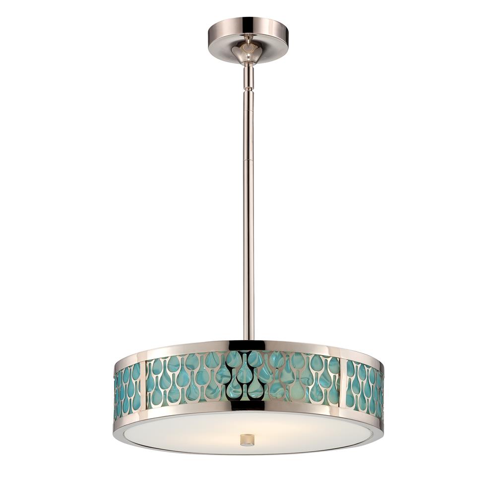 Nuvo Lighting 62/146  Raindrop - 2 Module Small Pendant with White Glass and removable Aquamarine insert in Polished Nickel Finish